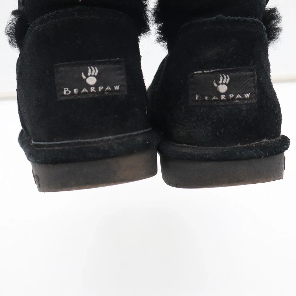 Bearpaw Sarah Black Suede Mid-Calf Winter Boots Triple Toggle Women's 7